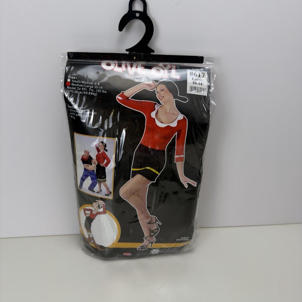 New Fun World Olive Oyl Popeye Halloween Costume & Wig Size M/L